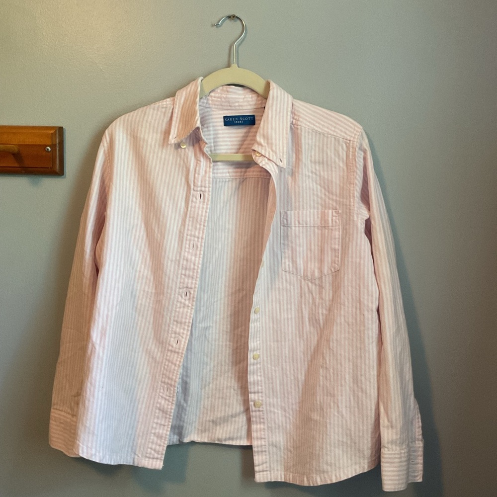 Karen Scott Light Pink Striped Button Down